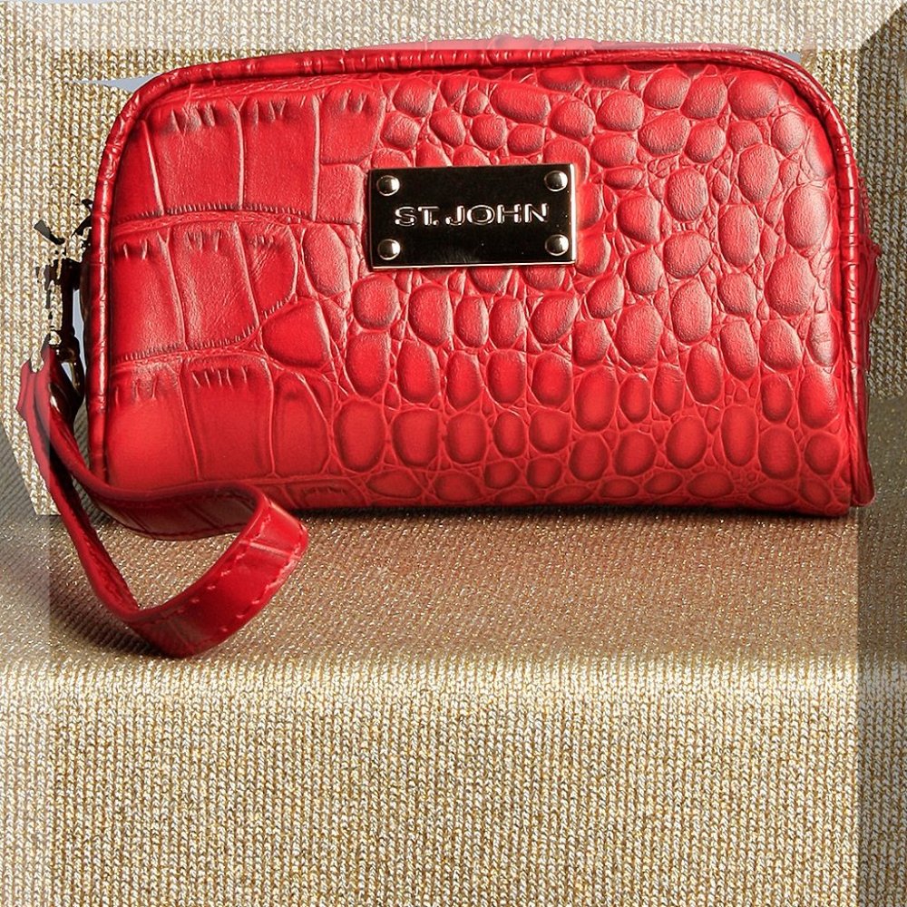 St John Leather Red Croc Wristlet